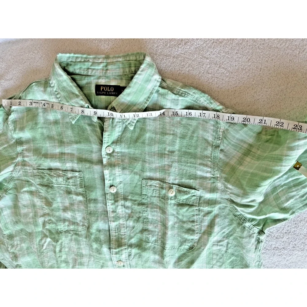 Polo Ralph Lauren Linen Plaid Men's shirt Green career nautical coastal Size XL